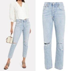 Agolde Jamie High Rise Distressed Shakedown Skinny Straight Jeans Size 24
